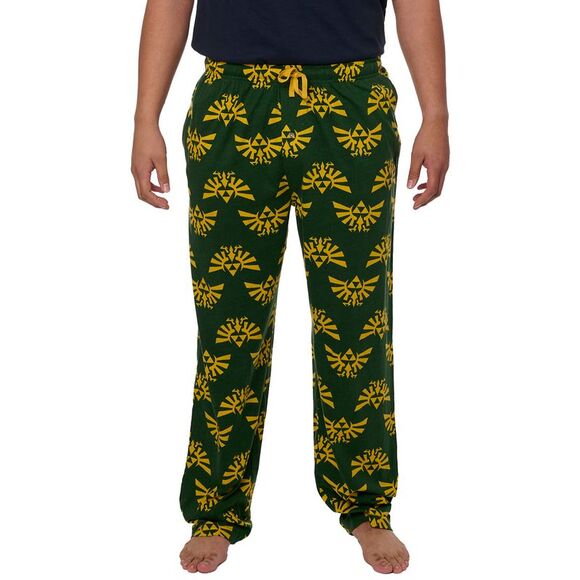 New Men's Legend of Zelda Pajama Pants Lounge Wear Hyrule Triforce Green - Picture 1 of 7